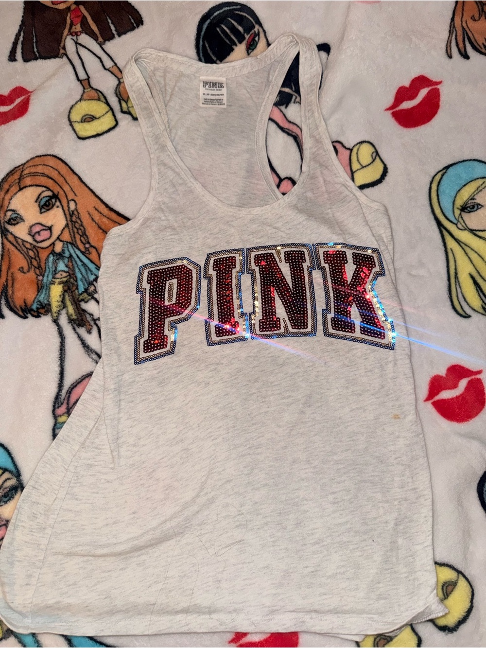 PINK Victoria's Secret Bling Red & Blue Racerback XS 🇺🇸